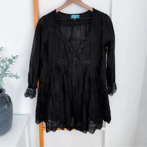 Antica Santoria by Giacomo Cirque Black Blouse Top Lace Tunic Cover Up